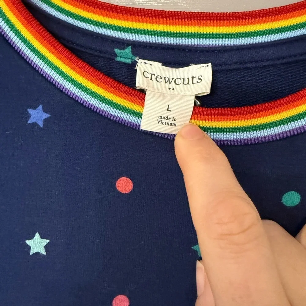 J Crew Crewcuts‎ Girls Long Sleeve Rainbow Star Dot Drop Waist Dress Size L